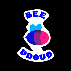 Bee Proud. LGBTQIA Sticker Collection. Isolated Label with Bisexual Flag and a bee. Vector illustration