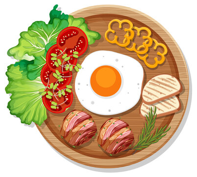 breakfast plate with egg, tomatoes, and vegetables clip art preview