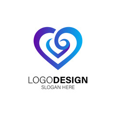 blue love logo design template