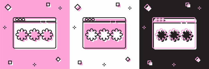 Set Password protection and safety access icon isolated on pink and white, black background. Security, safety, protection, privacy concept. Vector Illustration