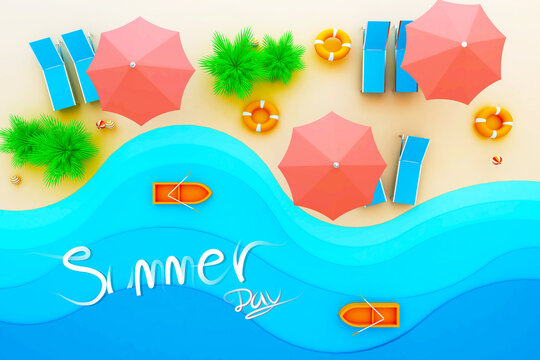 Summer on Wall Background. 3D illustration, 3D rendering