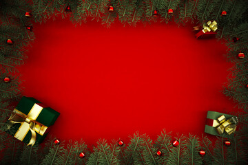 Merry Christmas for Celebrations in Red Background. 3D illustration, 3D rendering 