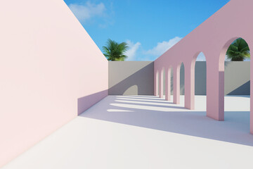 The Building style modern on Sky Background. 3D illustration, 3D rendering	
