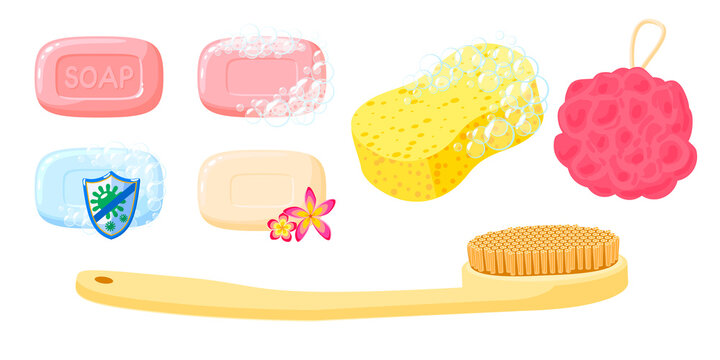 Body wash supplies collection. Vector illustration cartoon icon set isolated on white background.