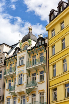 Beautiful historical buildings in the old spa town of Karlovy Vary