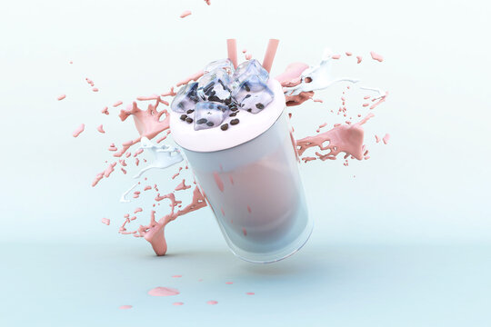 Milk tea on wall background. 3D illustration, 3D rendering	
