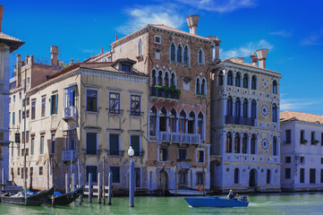 facades of the narrow streets of the old city of Venice