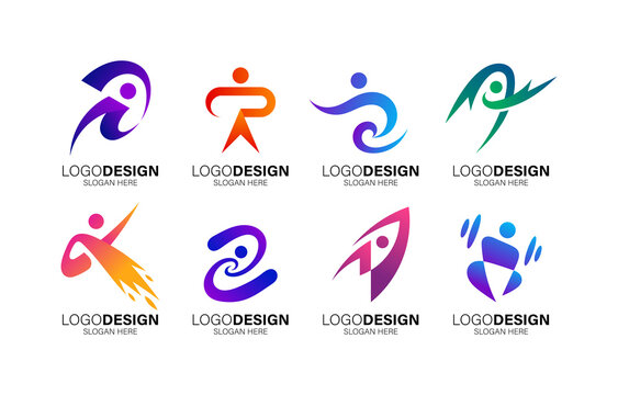 set collection people and sport logo design