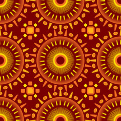 Seamless African Design in Red, Yellow and Orange for Fabric and Textile Print