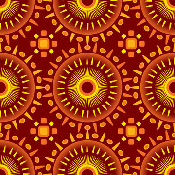 Seamless African Design in Red, Yellow and Orange for Fabric and Textile Print