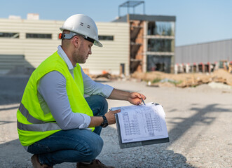 Architect exploring plan at construction site