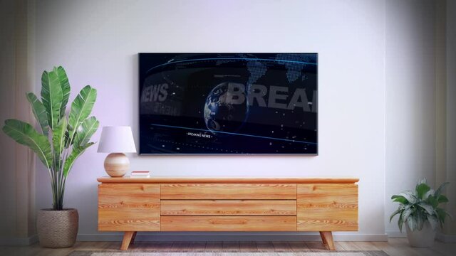 Mockup - with wall screen with TV news