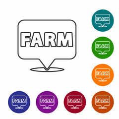 Black line Location farm icon isolated on white background. Set icons in color circle buttons. Vector