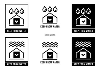 A set of manipulation symbols for packaging cargo products and goods. Marking - Clamp here. Marking - Keep from water. Vector elements.