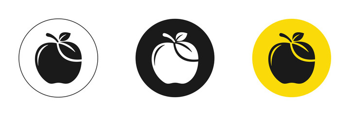 A set of apples. Flat design black, white apple on white and yellow background. Illustration.
