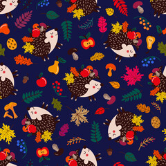 Seamless pattern with hedgehogs. vector illustration