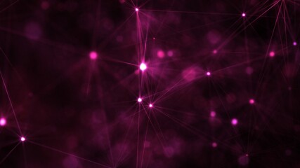 Fototapeta premium Pink purple glowing 3D Illustration background with plexus triangle shape pattern of the nervous system. Concept of spirituality, and artificial intelligence in the futuristic big data ecosystem.