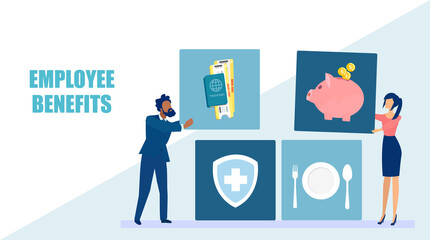 Vector of company employees with benefits package