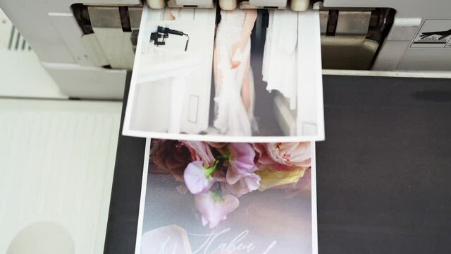 top view. chemical printing of photos from the wedding in the photo laboratory. 