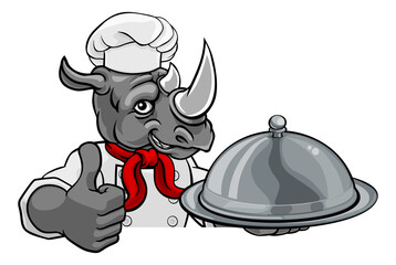 Rhino Chef Mascot Sign Cartoon Character