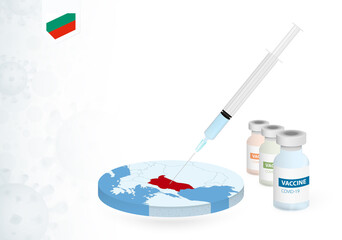 Vaccination in Bulgaria with different type of COVID-19 vaccine. Сoncept with the vaccine injection in the map of Bulgaria.