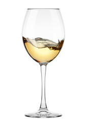 white Wine in glass isolated on white background, full depth of field, clipping path - obrazy, fototapety, plakaty