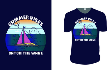 Summer vibes catch the wave. Summer Vector graphic for t shirt. Vector graphic, typographic poster or t-shirt. summer season, typography, print, vector illustration. 