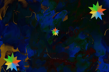 Fototapeta na wymiar Abstract painting in acrylic - bright star among the darkness