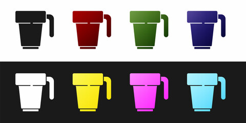 Set Coffee cup icon isolated on black and white background. Tea cup. Hot drink coffee. Vector