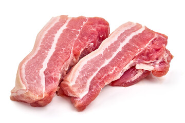 Raw pork belly, isolated on white background. High resolution image.