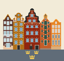 Stockholm landscape, Scandinavian architecture, vector illustration