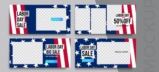 Happy Labor Day banner editable template. Set of social media mobile app for shopping, sale, product promotion. 