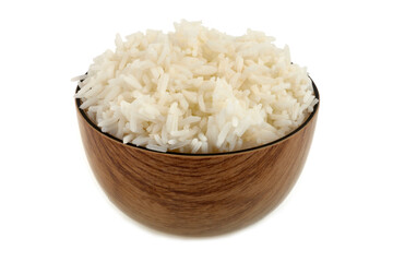 Bol de riz blanc en gros plan sur fond blanc