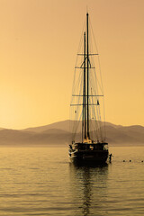 yacht at sunset