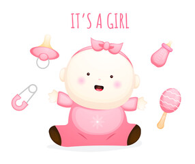 Obraz na płótnie Canvas Cute baby girl cartoon character. Baby element illustration Premium Vector