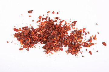 Dry red chili pepper spice isolated on white background