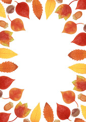 手描き　秋の葉　ナチュラルなかわいい　フレーム ポストカードやグリーティングカードに