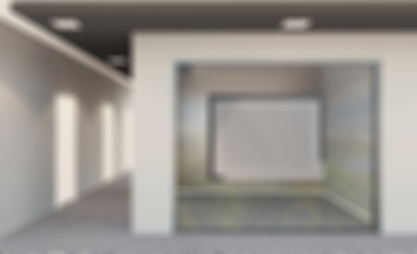 Bokeh blurred phototography. Modern meeting room. 3D rendering.. Mockup.   Empty paintings