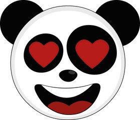 Vector emoticon illustration of the face of a cartoon panda bear with an expression of love and eyes in the shape of hearts