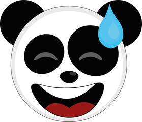 Vector emoticon illustration of the face of a cartoon panda bear with an expression of shame and a drop of perspiration on his head