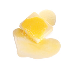 Tasty fresh melting butter on white background