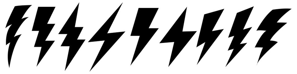 Fototapeta Vector electric lightning bolt logo set isolated on white background for electric power symbol, poster, t shirt. Thunder icon. Storm pictogram. Flash obraz