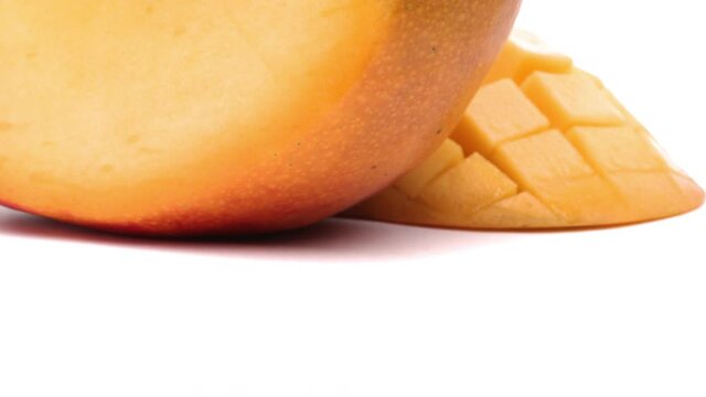 Sliced mango on white background.