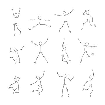 Set of jumping stick men. Simple figures of joy, victory, success, happiness. Abstract people icons. Vector illustration isolated on white background