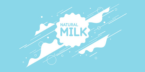 Modern poster fresh milk with splashes on a light blue background. Vector illustration.