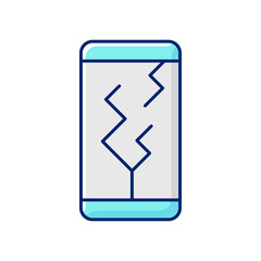 Screen damage RGB color icon. Cracks all over mobile phone display. Shattered and broken front display. Damaged screen trouble. Isolated vector illustration. Simple filled line drawing