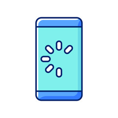 Slow phone RGB color icon. Speed up mobile phone. Lagging and freezing issue. Cellphone speed malfunction. System failure reason. Isolated vector illustration. Simple filled line drawing