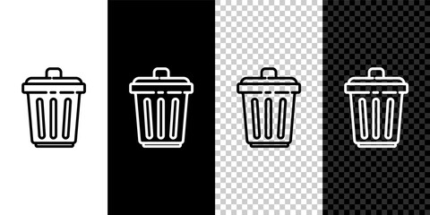 Set line Trash can icon isolated on black and white background. Garbage bin sign. Recycle basket icon. Office trash icon. Vector Illustration