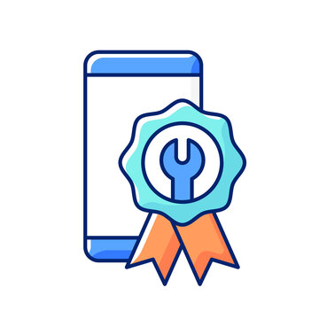 recommend clip art: Certified repairs RGB color icon. Smartphone authorized renovate. Official service. Professional mobile phone troubleshooting. Isolated vector illustration. Simple filled line drawing