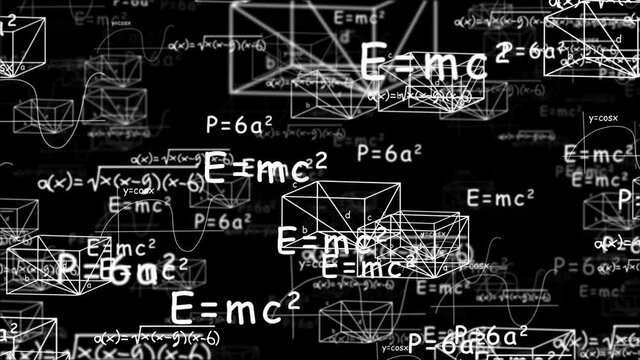 4K loop Animation of mathematical formulas, calculations, graphs. proof and scientific research in the field of algebra flying background. Mathematics and science with economics concept